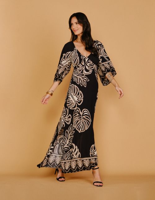 Vestido Longo Estampado Salma - Preto