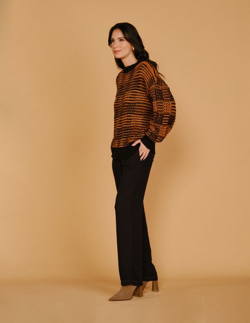 Pull Tricot Xadrez - Preto C/ Camel