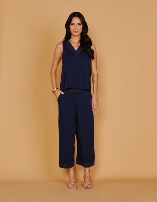 Calça Detalhe Cos - Azul Marinho