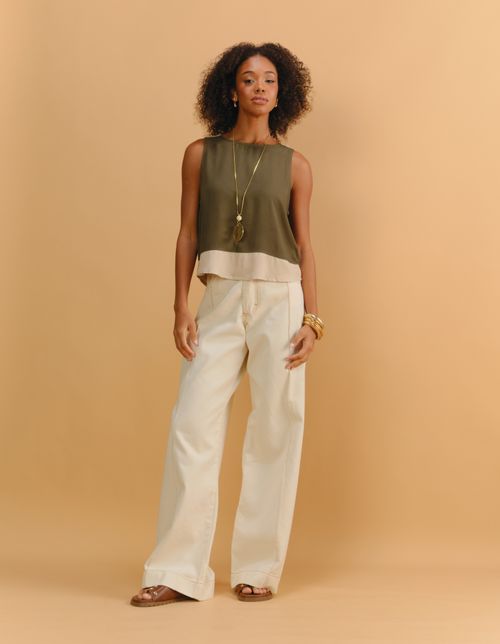 Blusa Twill Recorte Bicolor - Verde Musgo
