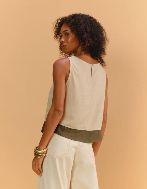 Blusa Twill Recorte Bicolor - Bege
