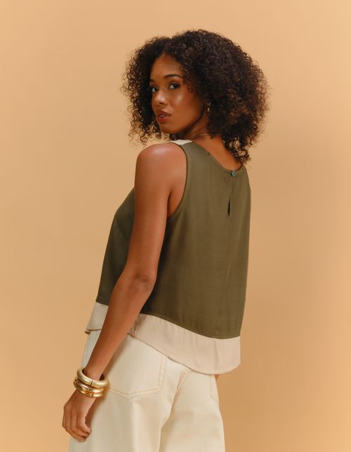 Blusa Twill Recorte Bicolor - Verde Musgo