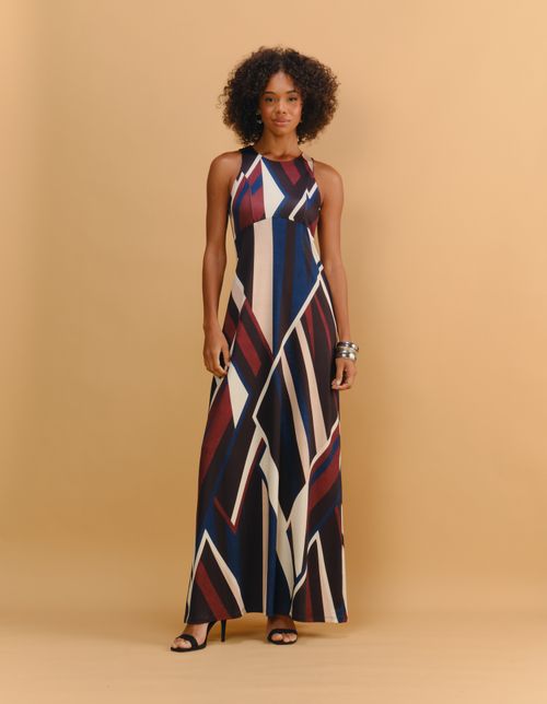 Vestido Longo Estampado Aveiro New - Vinho