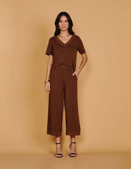 Calça Detalhe Cos - Marrom