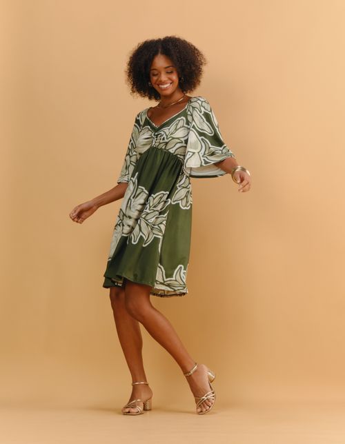 Vestido Curto Estampado Green Breeze - Verde Oliva