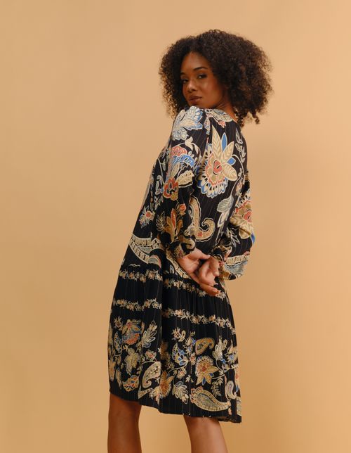 Vestido Curto Estampado Fatima Lurex - Preto