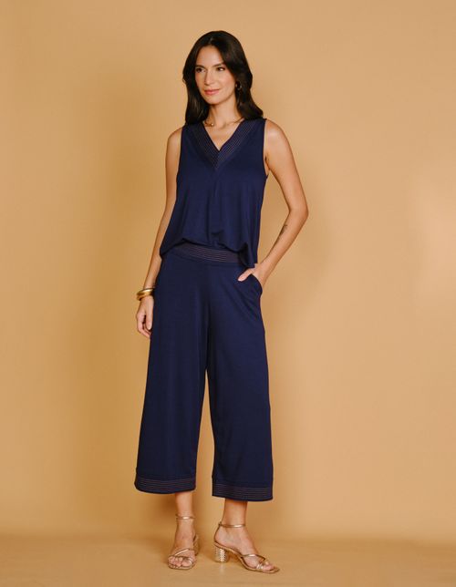 Calça Detalhe Cos - Azul Marinho