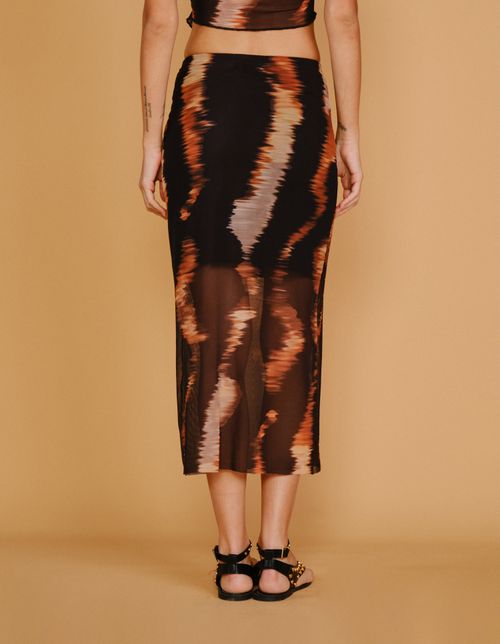 Saia Tule Estampada Tigre Blur - Preto