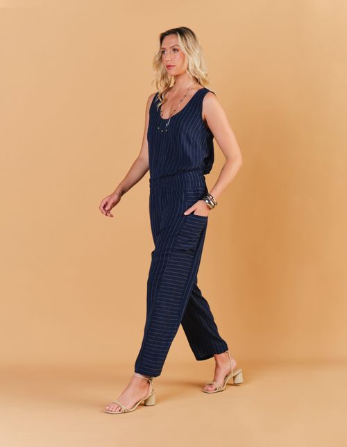 Calça Risca de Giz - Azul Marinho