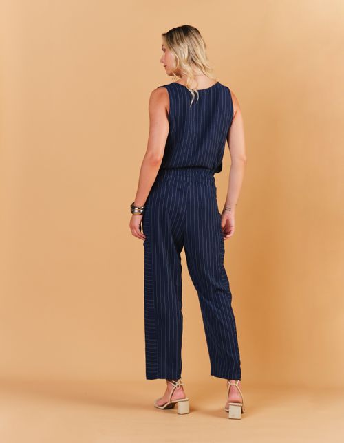 Calça Risca de Giz - Azul Marinho