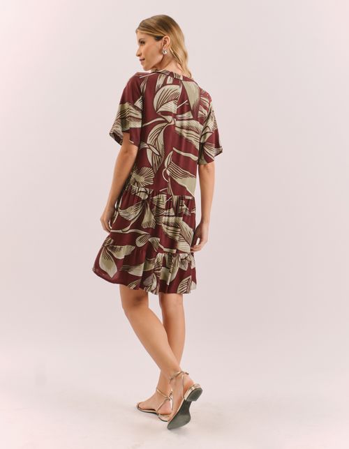 Vestido Curto Estampado Floral Souk - Vinho