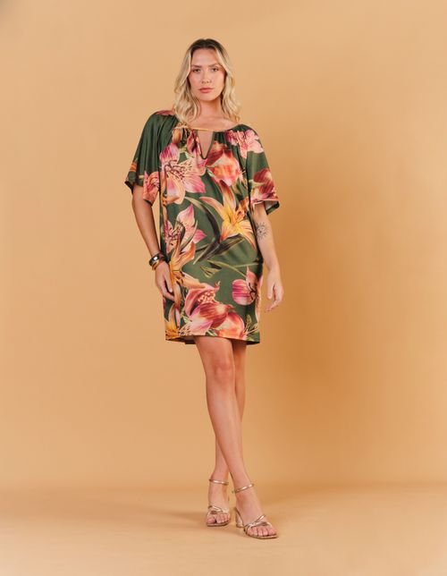 Vestido Curto Estampado Silvestre - Verde Oliva