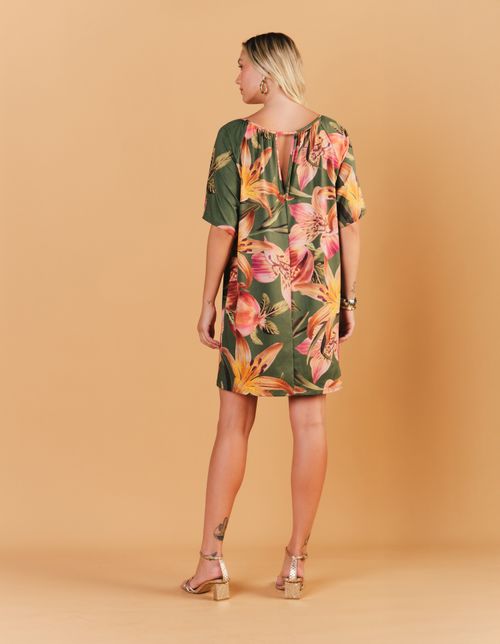 Vestido Curto Estampado Silvestre - Verde Oliva