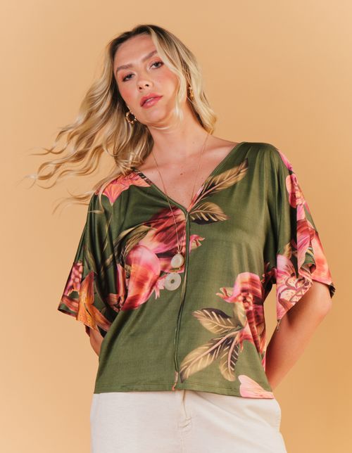 Blusa Estampada Silvestre - Verde Oliva