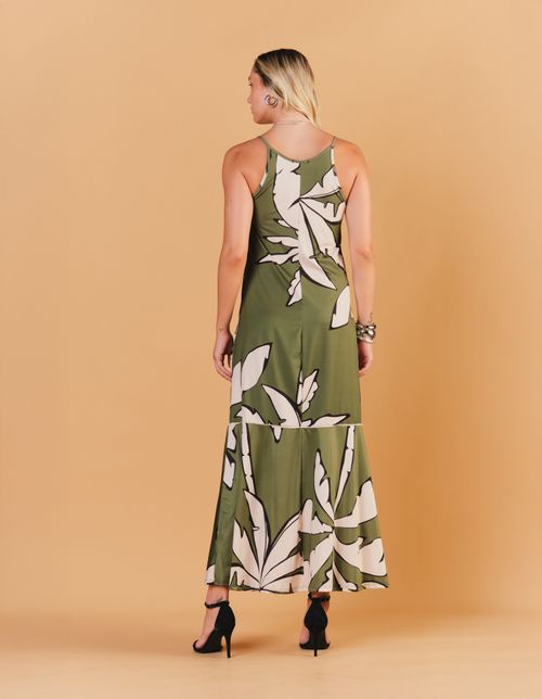 Vestido Longo Estampado Buriti - Verde Oliva
