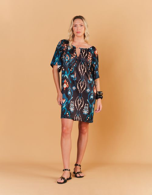 Vestido Curto Estampado Zafira - Preto
