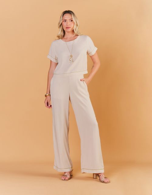 Calca Pantalona Detalhe Vivos - Areia