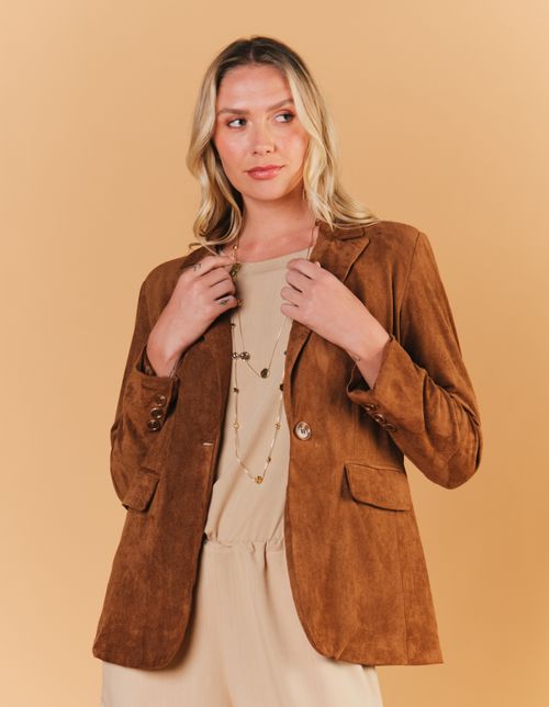 Blazer Bolso Com Botão - Marrom