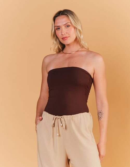 Blusa Poliamida Sem Alças - Marrom