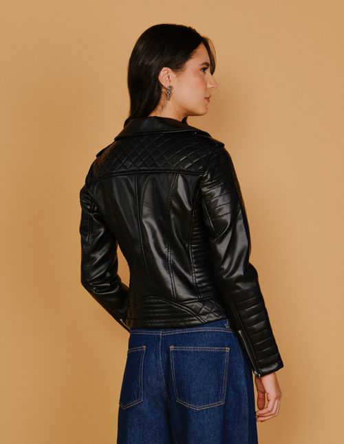 Jaqueta Zíper Material Sintético - Preto