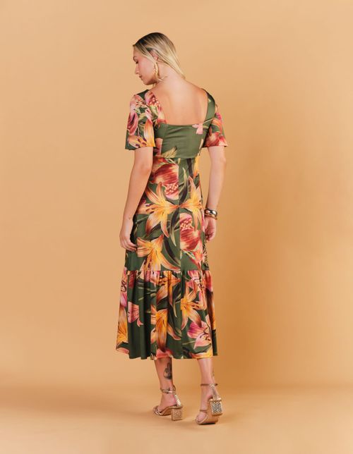 Vestido Longo Estampado Silvestre - Verde Oliva
