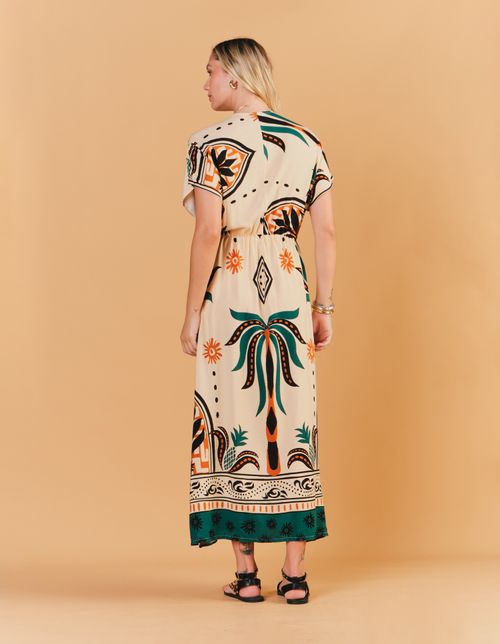 Vestido Longo Estampado Barrado Abacaxi - Verde Esmeralda
