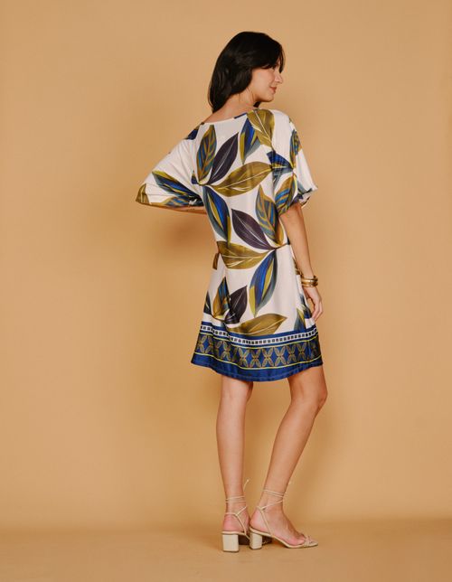 Vestido Curto Estampado Maranta - Areia