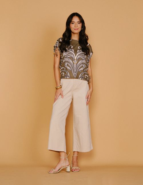 Blusa Estampado Maxi Ornamental - Verde Oliva
