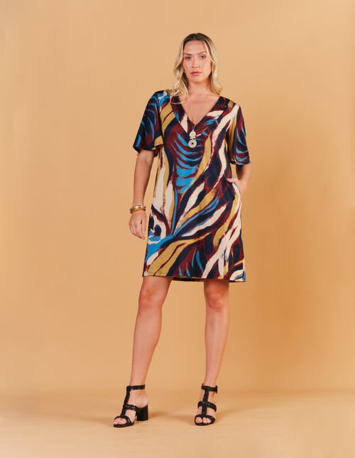 Vestido Curto Estampado Folhagem Malbec - Vinho