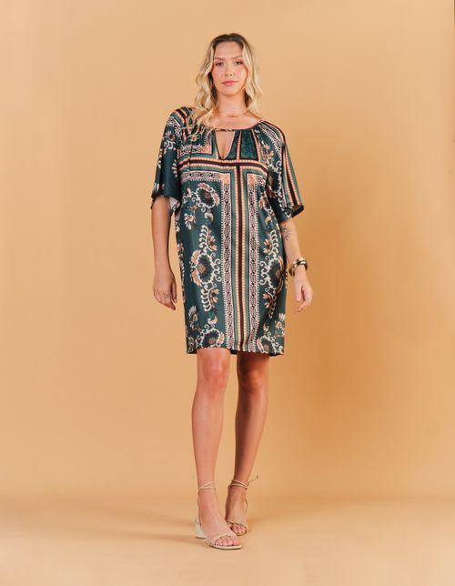 Vestido Curto Estampado Menara - Verde Garrafa