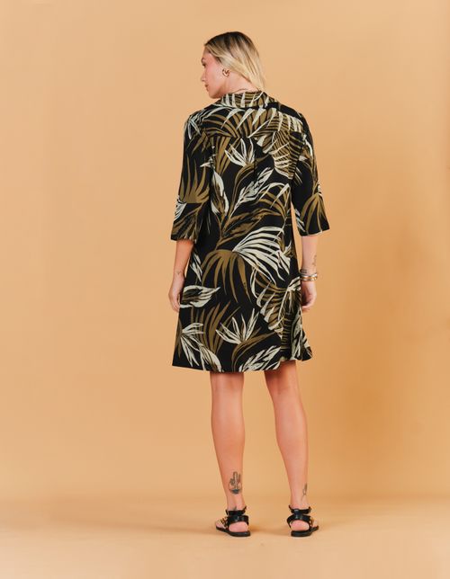 Vestido Curto Estampado Folhagem Free - Preto