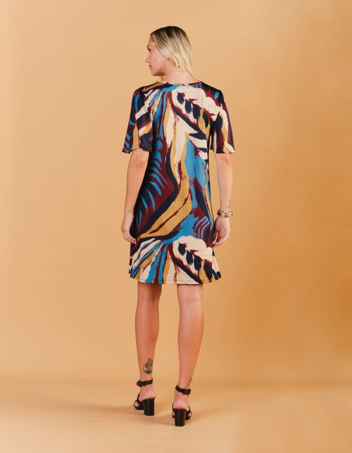 Vestido Curto Estampado Folhagem Malbec - Vinho