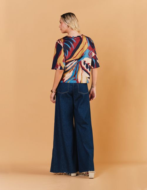 Blusa Ampla Estampada Folhagem Malbec - Vinho