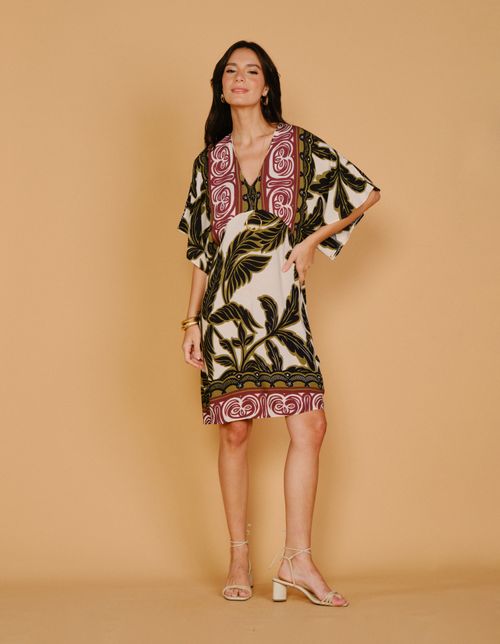 Vestido Curto Estampado Palm New - Areia