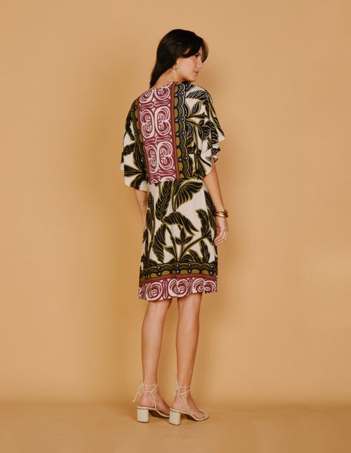 Vestido Curto Estampado Palm New - Areia