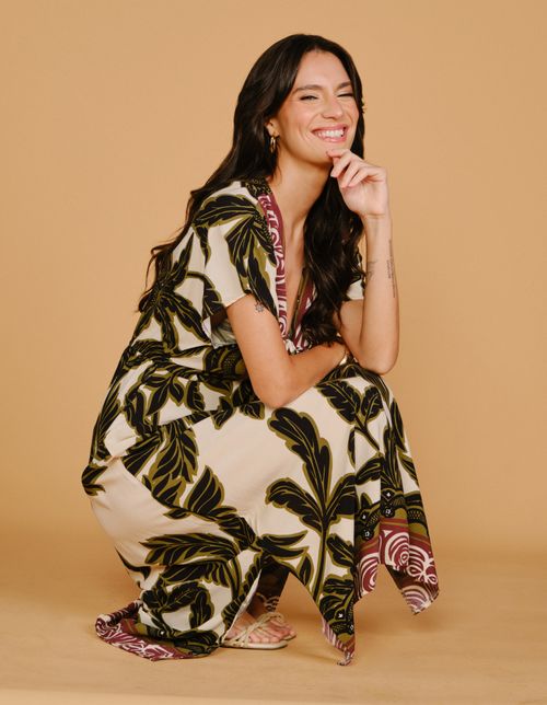 Vestido Midi Estampado Palm New - Areia