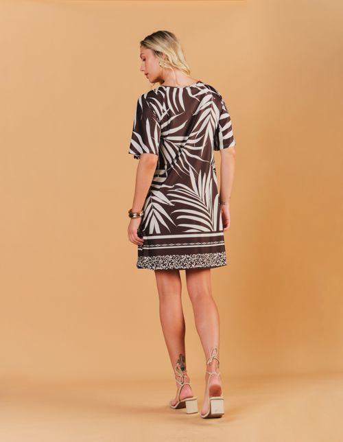 Vestido Curto Estampado Folhagem Mia - Marrom