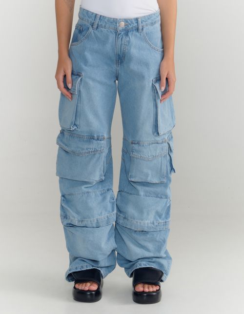 Calca Jeans Skater Cargo - Denim Medio