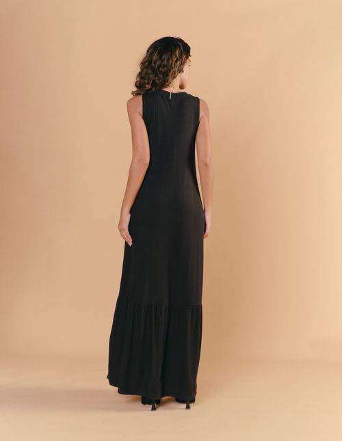 Vestido Longo Marias Decote Canoa - Preto