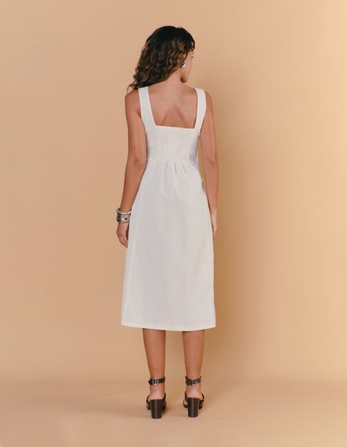 Vestido Midi Pesponto Linho - Areia