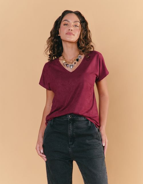 Blusa Gola v Suede - Vinho