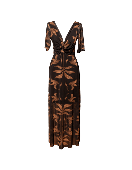 Vestido Longo Busto Nó Estampado Imperial - Preto