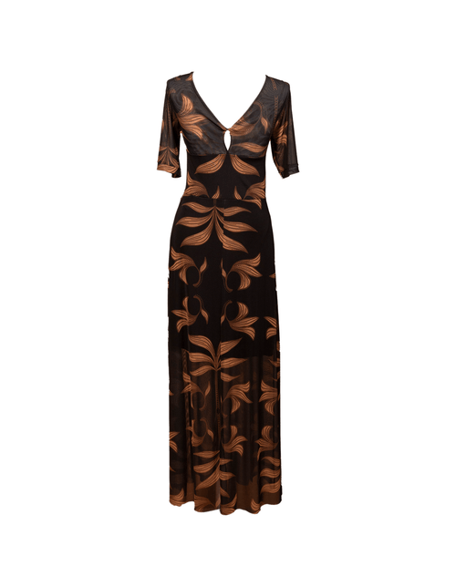 Vestido Longo Busto Nó Estampado Imperial - Preto