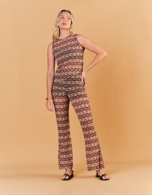 Blusa de Tule Estampada Cosmos - Areia