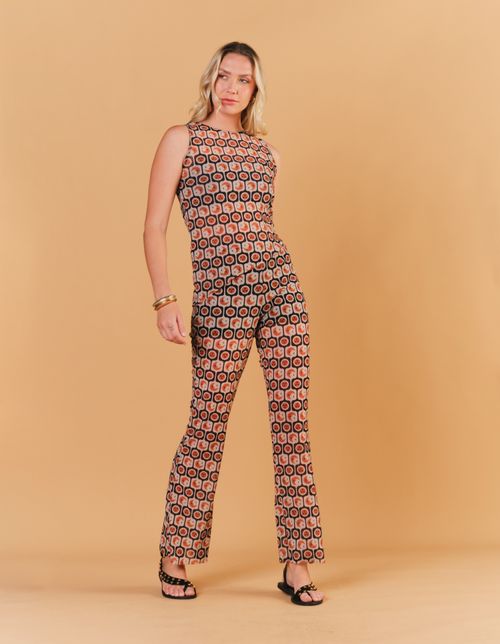Calça Flare Tule Estampado Cosmos - Areia