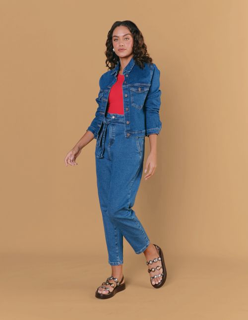 Calça Jeans Confort Clochard Com Cinto - Denim Medio