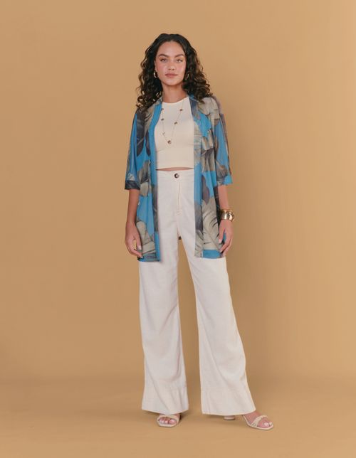 Kimono Estampado Ficus Azul - Azul Denim