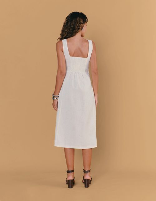 Vestido Midi Pesponto Linho - Areia
