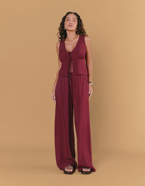 Blusa Amarração Boho Viscolinho - Vinho