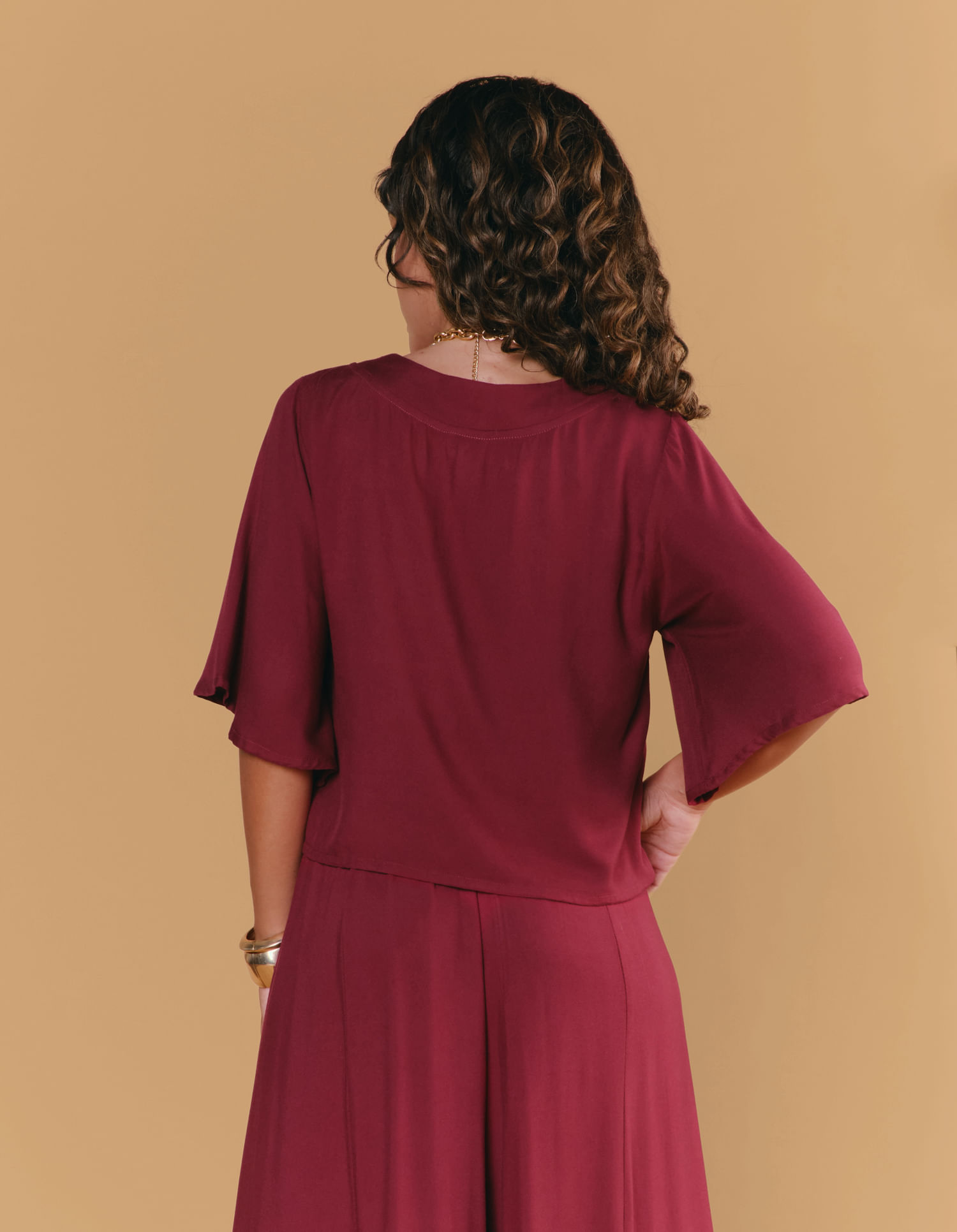 Blusa Ampla Twill Moldura - Vinho